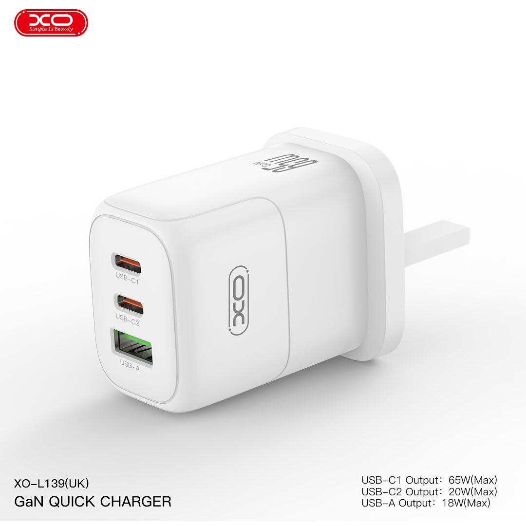 XO L139 65W USB and Dual Type C GaN Quick Charger